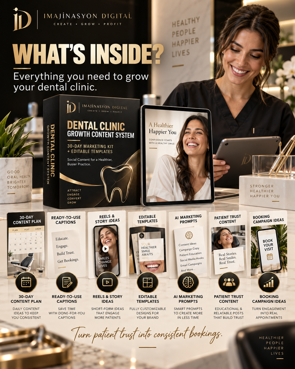 Dental Clinic Growth Content System | 30-Day Marketing Kit + Editable Templates